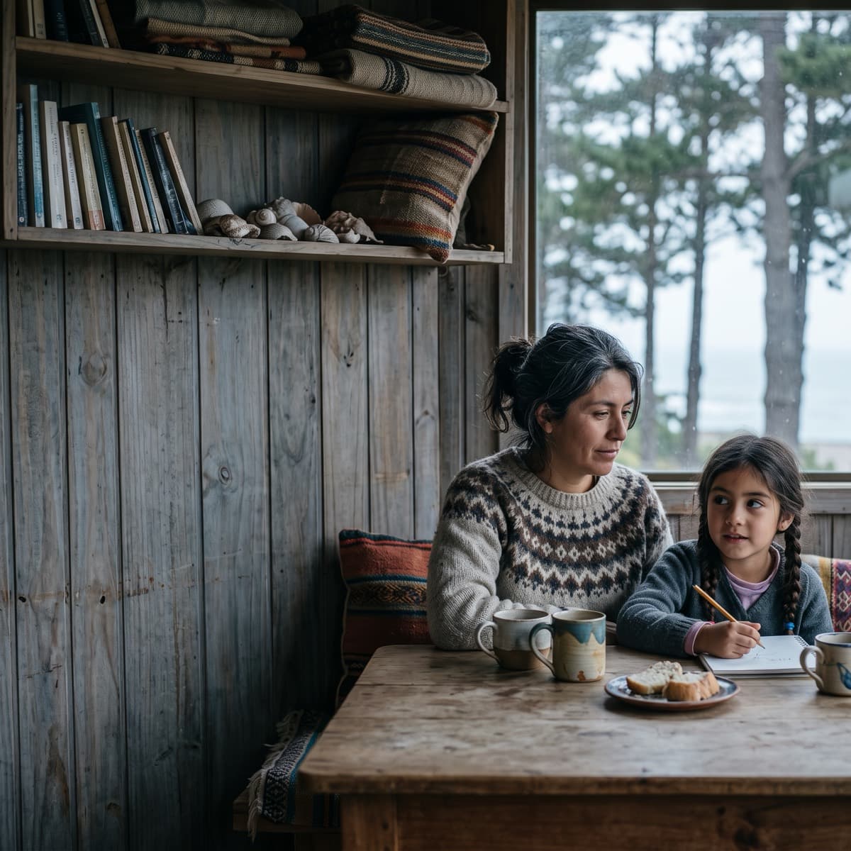 Apoderada acompañando a su hija durante el estudio en casa